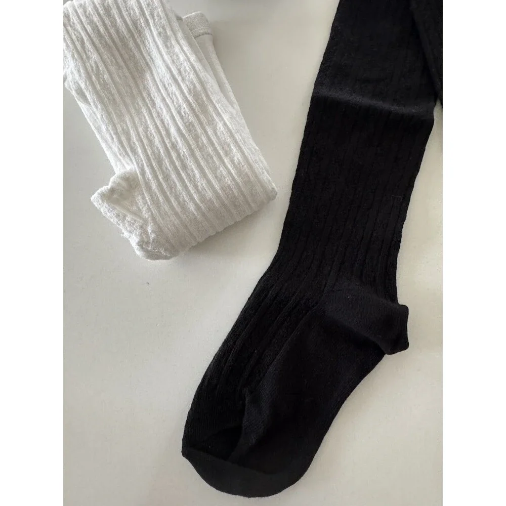 Girls' Cable Knit Cotton Footed Tights Size XS 4-5 gray white black 3 pack